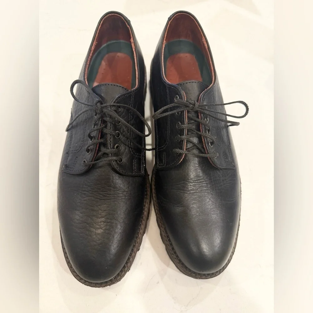 H.S.TRASK BLACK BISON LEATHER OXFORDS SHOES 10M - Picture 1 of 8